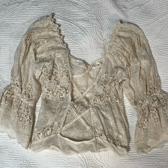 Free People Tops - Free People Cream Lace Bodysuit NWT - Size Small